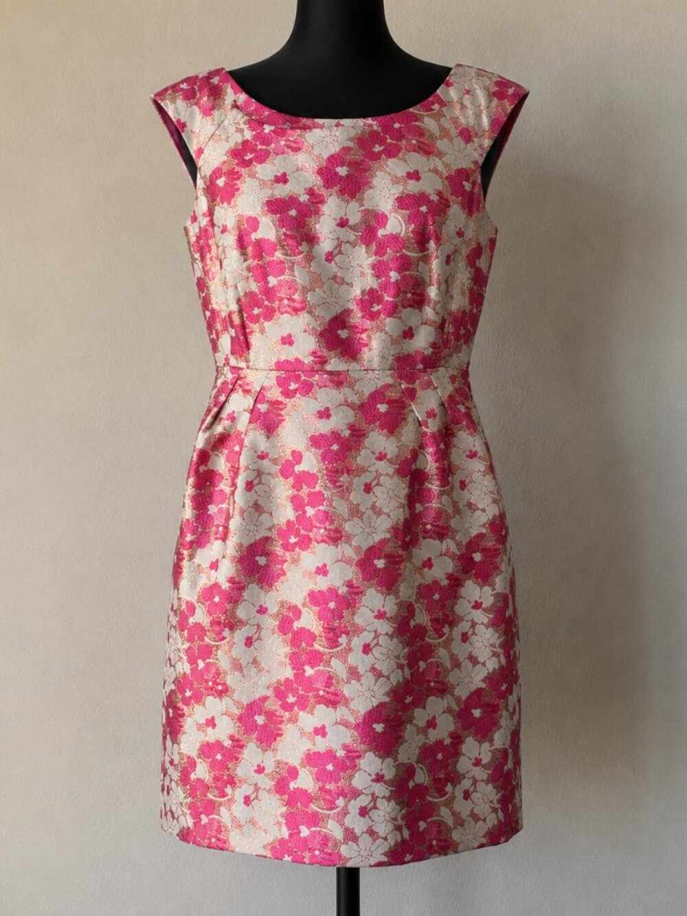 Kate Spade Josie Metallic Floral Jacquard Dress Pink Gold Cotton Silk 10